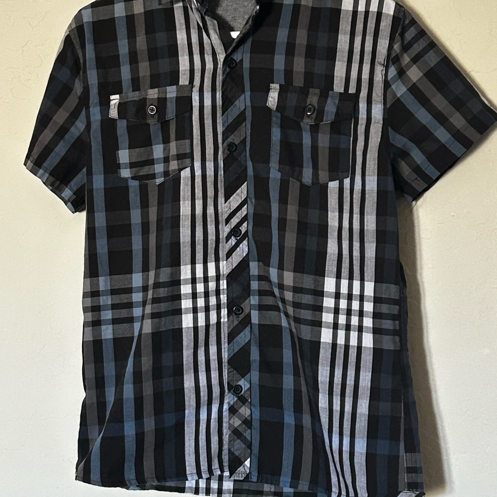 Burnside Black and Gray Casual Button Down Shirt